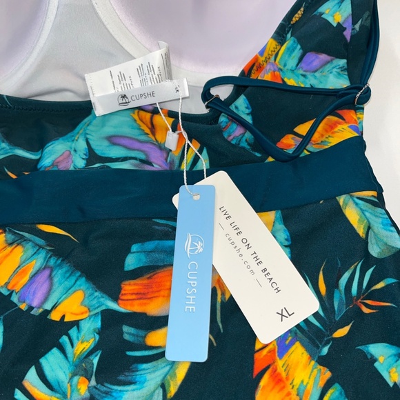 Women’s CUPSHE Teal Floral Print One-Piece Swimsuit  Size XL NWT - Picture 6 of 9